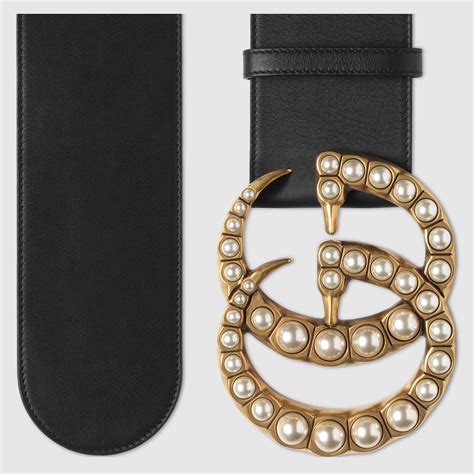 gucci wide leather pearl belt|Gucci pearl belt small.